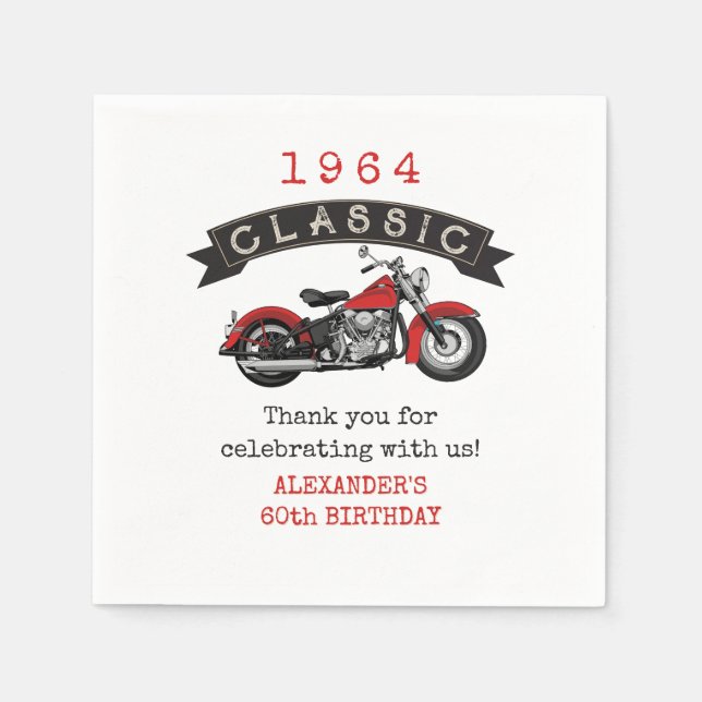 Jeglicher Vintager Motorradfahrer zum Geburtstag Serviette (Vorderseite)