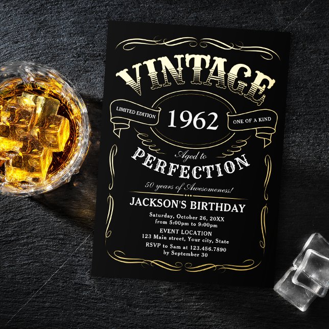 Jeglicher Vintager Whiskey zum Geburtstag Folieneinladung (Any Age Vintage Whiskey Themed Birthday Foil Invitation)