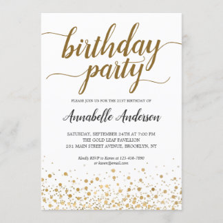 Jegliches Alter Geburtstag Moderne Gold Confetti D Einladung
