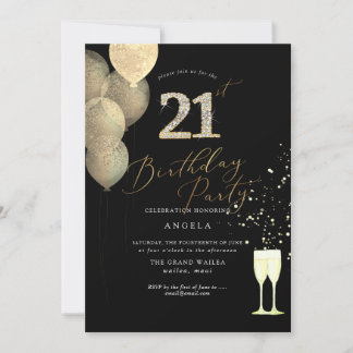 Jegliches Alter, Gold Glitzer Balloons Diamond Einladung