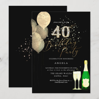 Jegliches Alter, Gold Glitzer Balloons Diamond Einladung