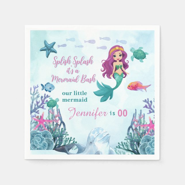 Jegliches Alter Splish Splash Bash Meerjungfrau Ge Serviette (Vorderseite)
