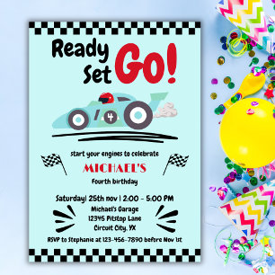 Jegliches Geburtstags-fertiges Set Go Blue Race Ca Einladung