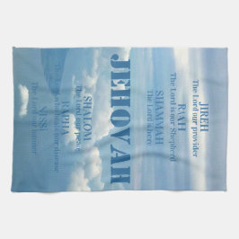 Jehova Jireh Shalom Rapha Blu Sky White Clouds Geschirrtuch