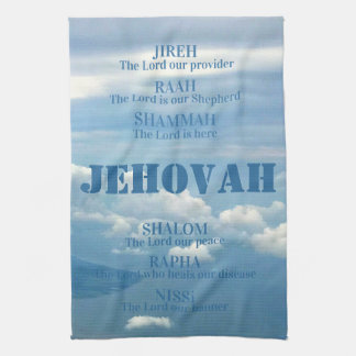 Jehova Jireh Shalom Rapha Blu Sky White Clouds Geschirrtuch