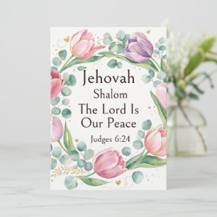 Jehovah Shalom, rosa lila Tulpen Eukalyptus Kunst Einladung
