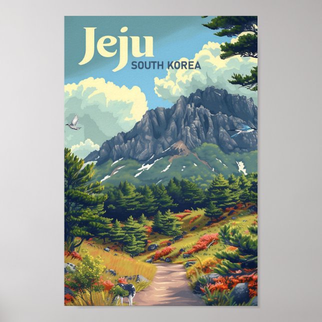 Jeju Südkorea Vintage Kunstreise Illustration Poster (Vorne)