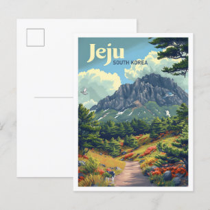 Jeju Südkorea Vintage Kunstreise Illustration Postkarte