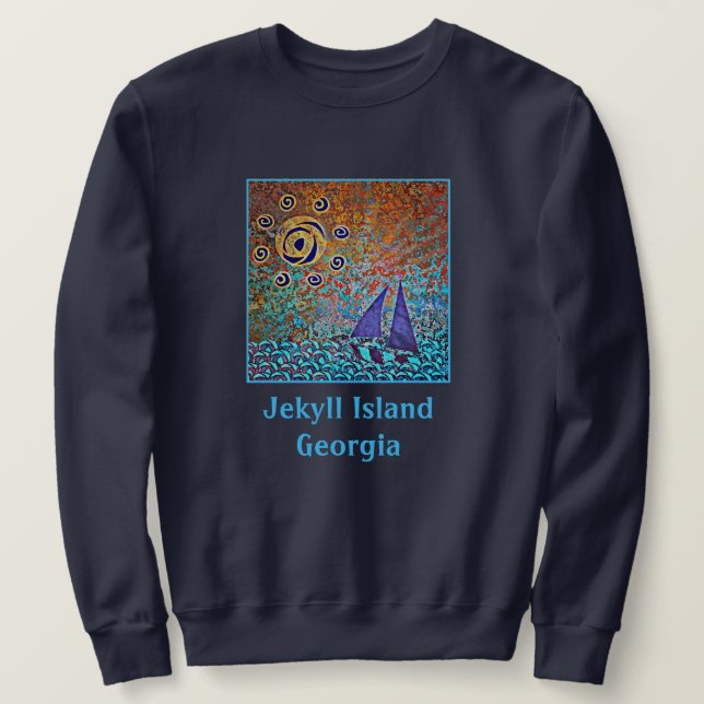 Jekyll Island, GA Sailboat, Ocean Waves und Sun Sweatshirt (Design vorne)