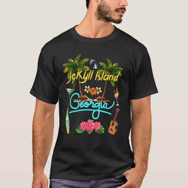 Jekyll Island Georgia Beach Summer Palm Sun Set Pa T-Shirt (Vorderseite)