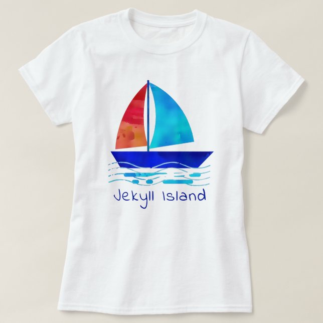 Jekyll Island Georgia Urlaub Wasserfarbenboot T-Shirt (Design vorne)