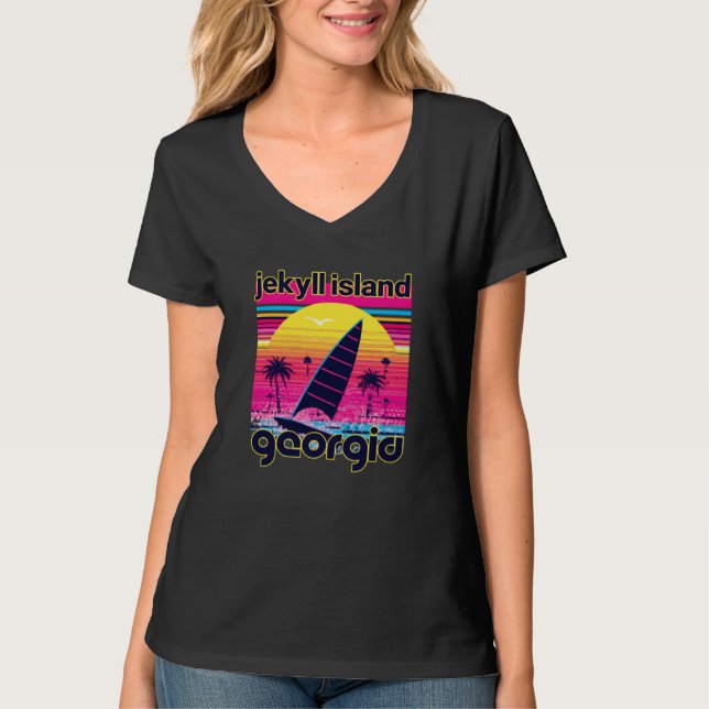 Jekyll Island Retro 80s Style Souvenir Beach T-Shirt (Vorderseite)