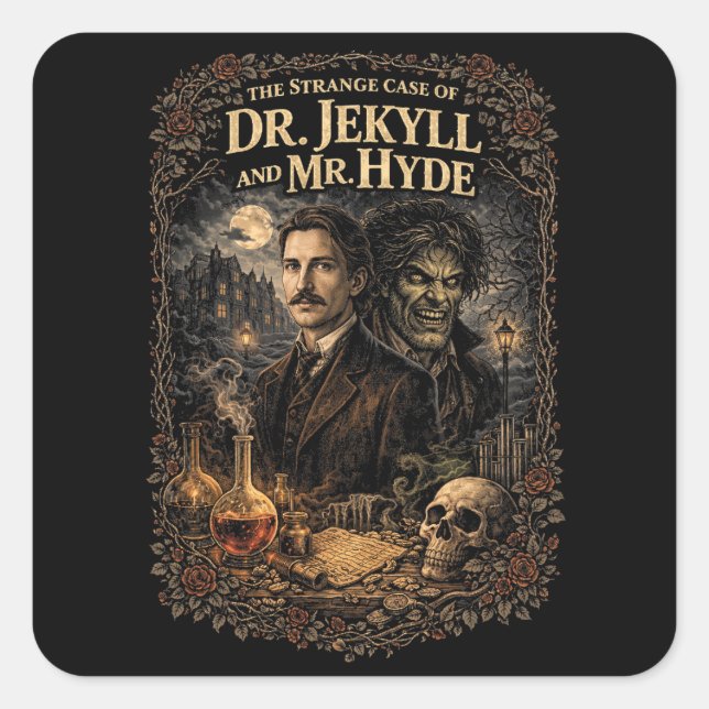 Jekyll und Hyde Quadratischer Aufkleber (Vorderseite)