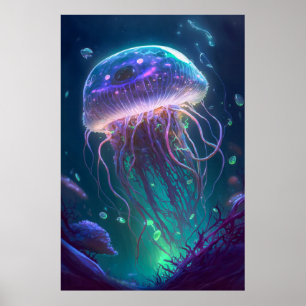 Jelly Fish Animal Portrait Painting Wildlife Ocean Poster