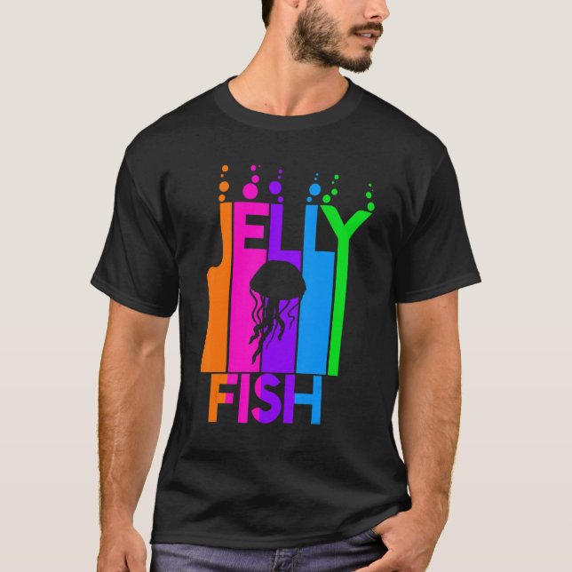 Jelly Fish Animal Rainbow Buble with Silhouette T-Shirt (Vorderseite)