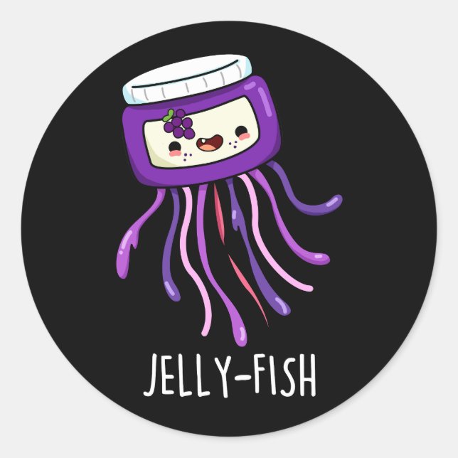 Jelly-fish Funny Jelly Jar Pun Dark BG Runder Aufkleber (Vorderseite)