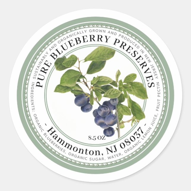 Jelly Label mit Vintager Blueberry-Illustration Runder Aufkleber (Vorderseite)