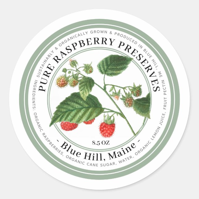 Jelly Label mit Vintager Himbeeren-Illustration Runder Aufkleber (Vorderseite)