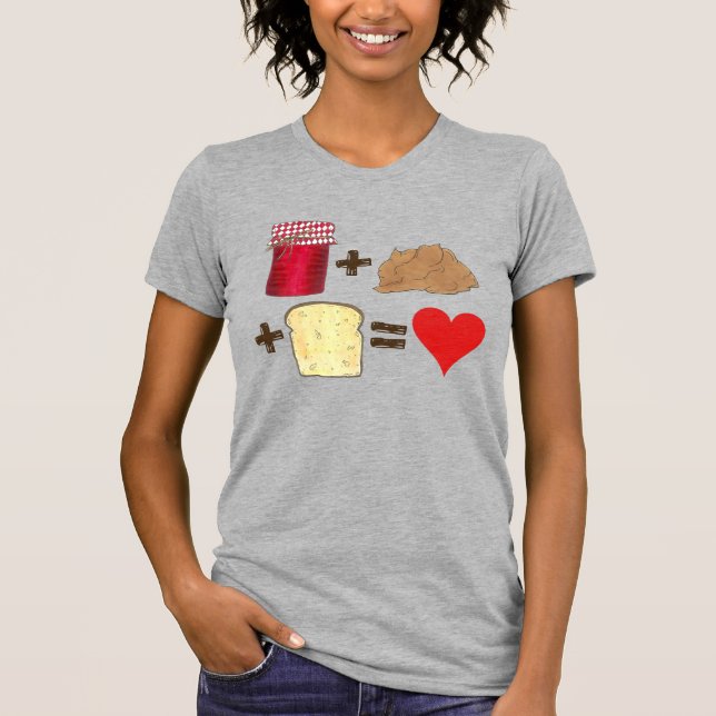 Jelly + Peanut Butter + Brot = Liebe Herz T-Shirt (Vorderseite)