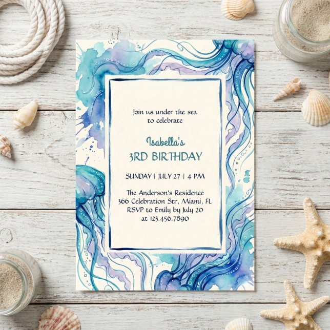 Jellyfish Blue Ocean Under The Sea Birthday Party Einladung (Under The Sea Birthday Party Invitation)