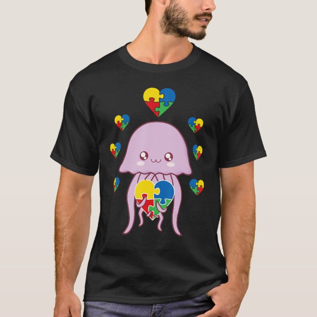 Jellyfish Herz Puzzle Piece Autismus Sensibilisier T-Shirt (Vorderseite)