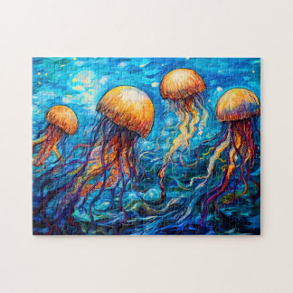 Jellyfish in Swirling Underwater Oil Painting Puzzle