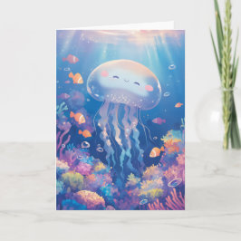 Jellyfish lächeln in einem lebendigen Riff Karte