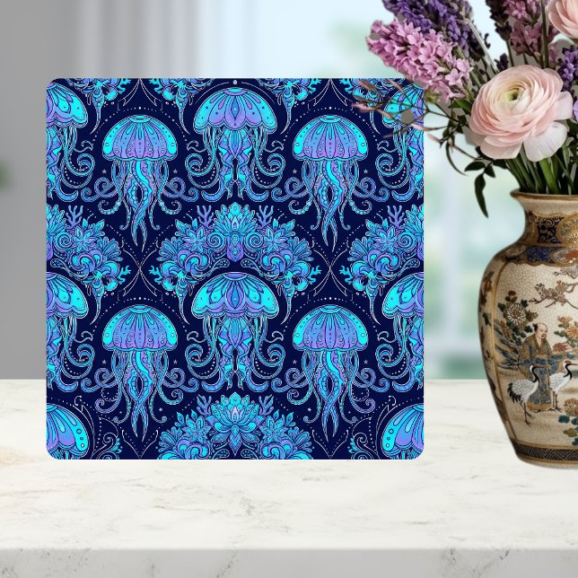 Jellyfish Mandala Pattern Blue Purple Graphic Tile Fliese (Von Creator hochgeladen)