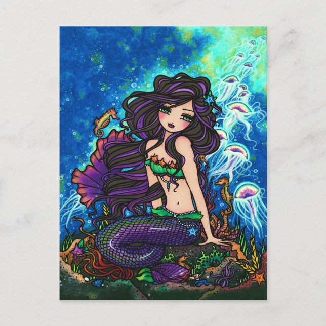 Jellyfish Mermaid Fantasy Marine Art Postcard Postkarte (Vorderseite)