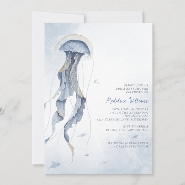 Jellyfish Ocean Watercolor Babydusche Einladung (Vorderseite)