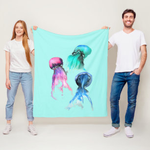 Jellyfish Sea Thema Funkelfarben Fleecedecke