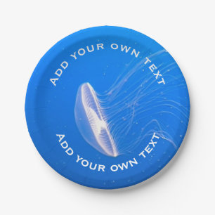 Jellyfish Tentacles Bright Blue Sea Custom Text Pappteller