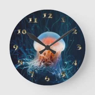 Jellyfish Underwater - Dark Glow Runde Wanduhr