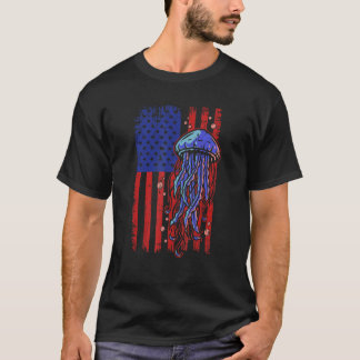 Jellyfish USA Flag Meeresbiologe Ocean Animal T-Shirt
