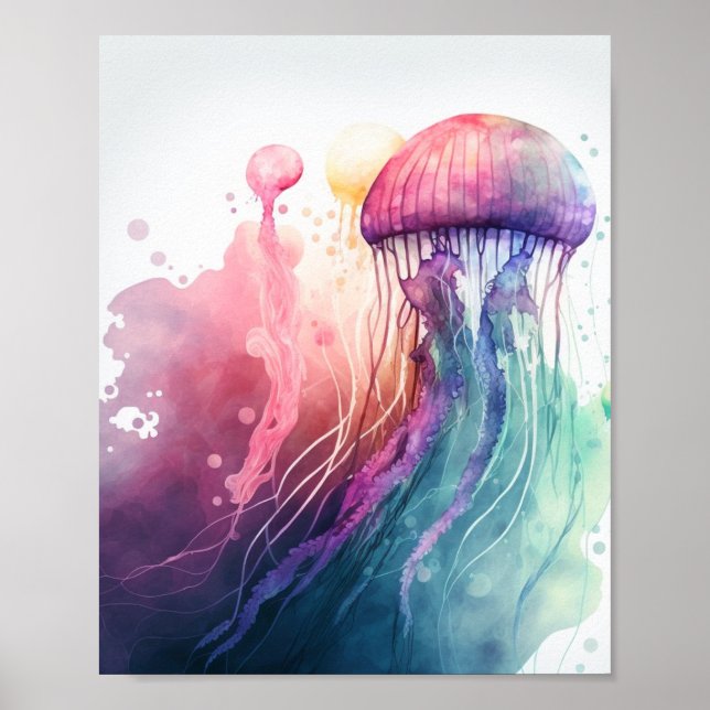 Jellyfish Watercolor Minimalistisch Poster (Vorne)