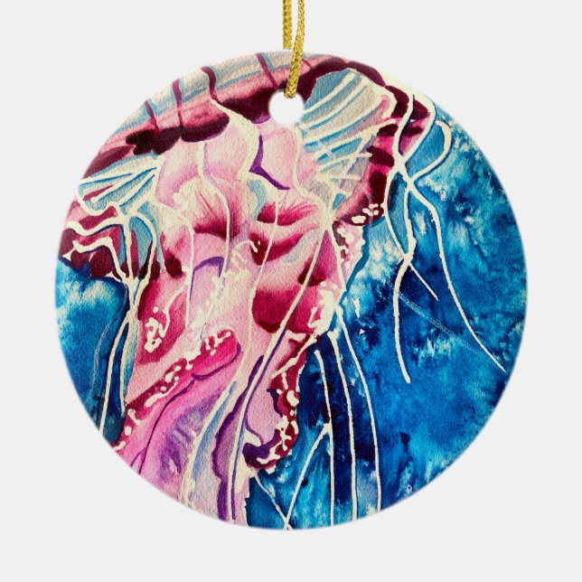 Jellyfish watercolor ocean art keramik ornament (Vorne)
