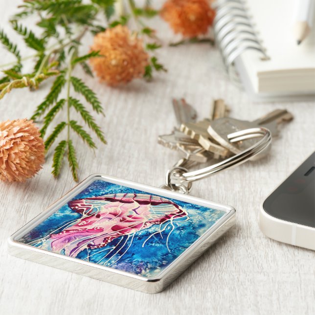 Jellyfish watercolor ocean art schlüsselanhänger (Seite)