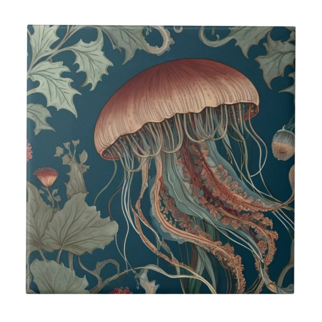 Jellyfish William Morris Stil Sea Ocean Marine Fliese (Vorderseite)