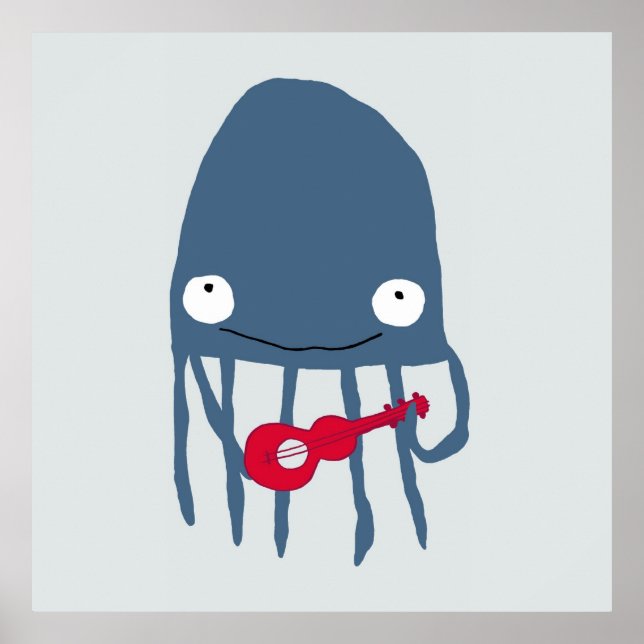 Jellyfish with Ukelele Poster in Navy (Vorne)