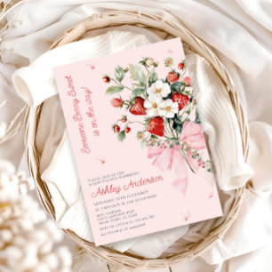 Jemand Berry Sweet Modern Pink Bow Baby Dusche Einladung