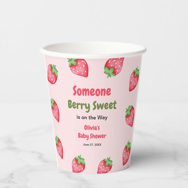 Jemand Berry Sweet Pink Strawberry Baby Dusche Pappbecher (Vorderseite)