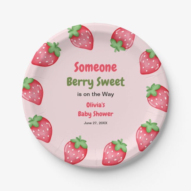 Jemand Berry Sweet Pink Strawberry Baby Dusche Pappteller (Vorderseite)