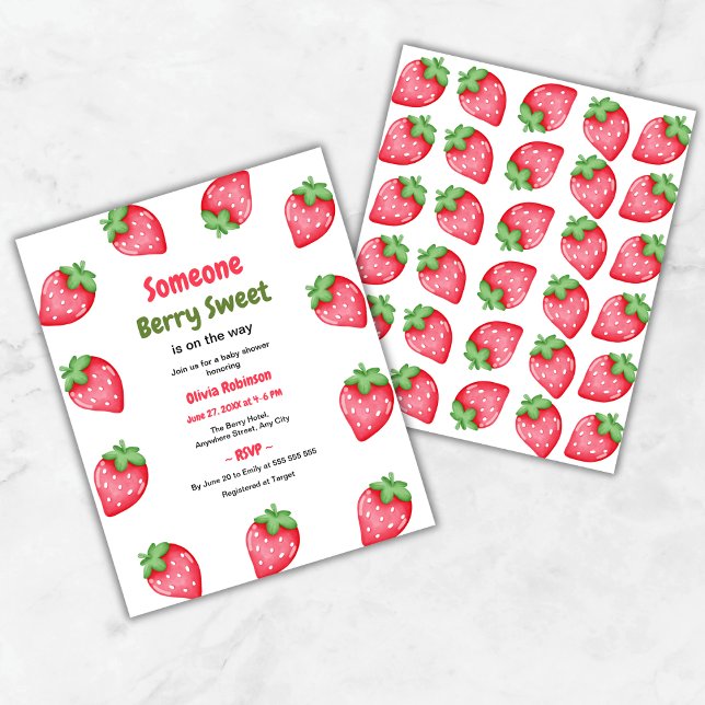 Jemand Berry Sweet Strawberry Baby Shower laden (Budget Someone Berry Sweet is on the Way Strawberry Baby Shower Invitation  )