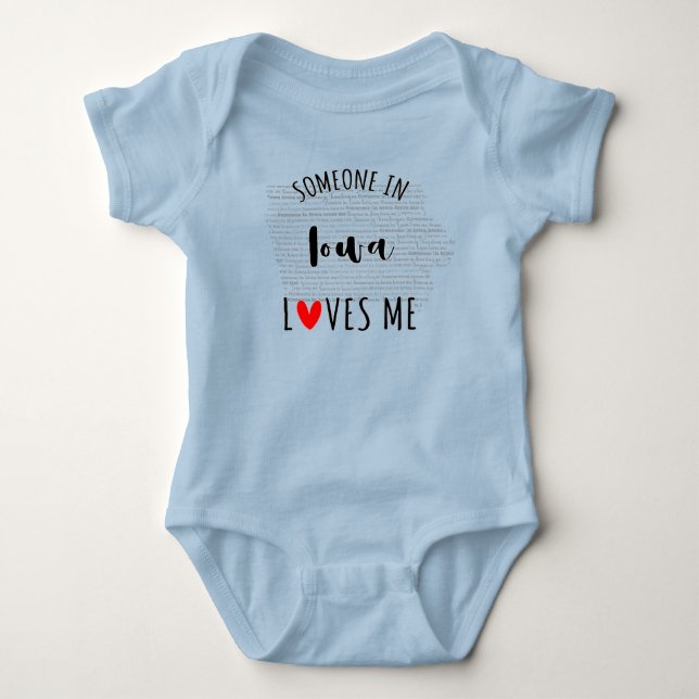 Jemand in Iowa Lieben Me Map Baby Bodysuit Strampler (Vorderseite)