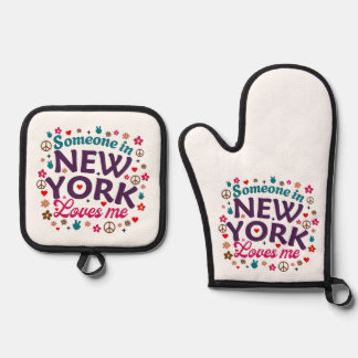 Jemand in New York liebt mich Retro lustiges Desig Ofenhandschuh & Topflappen-Set