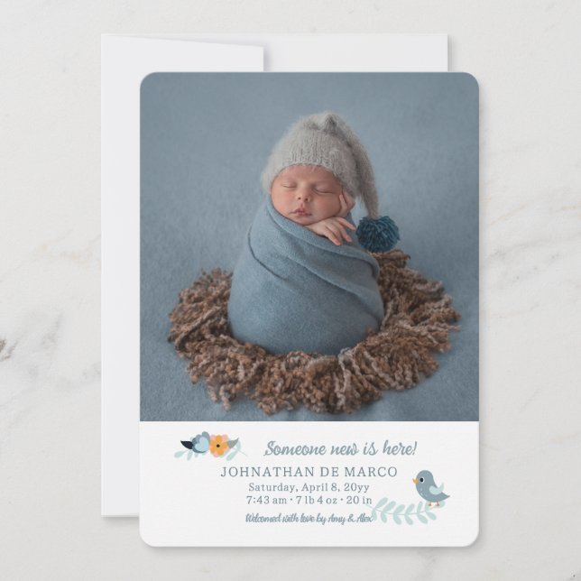 Jemand Neu ist hier Foto Geburtserklärung Ankündig Ankündigung (Vorderseite)