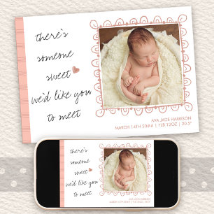 Jemand Süßes zum Kennenlernen 2 Foto Baby Mädchen Ankündigung