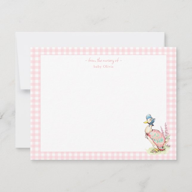 Jemima Duck mit rosa Gingham Border Baby Girl Dankeskarte (Vorderseite)
