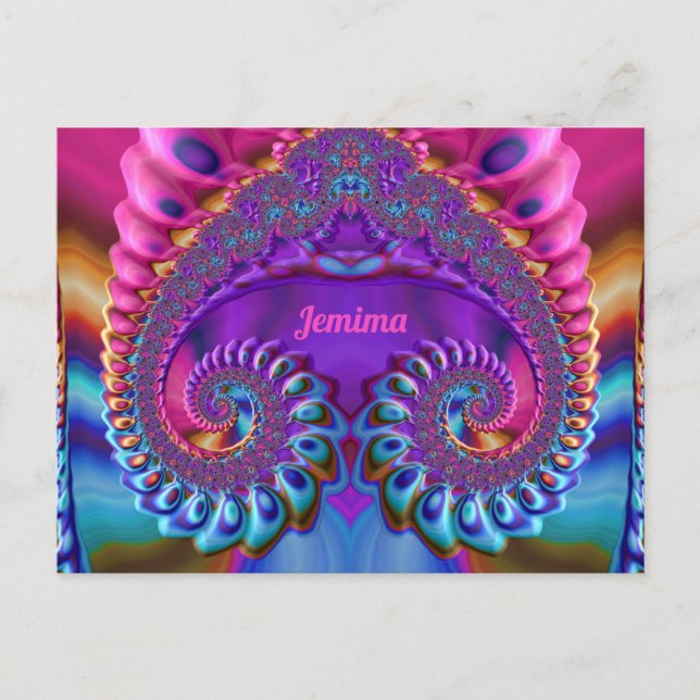 JEMIMA ~ Glossy Postcard 3D Pink Blue Lila Zany Postkarte (Vorderseite)