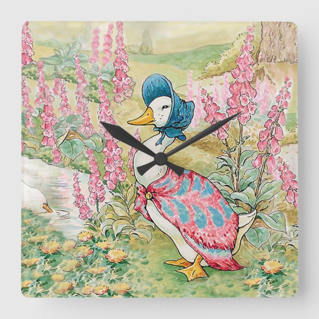 Jemima Puddle Duck am See Quadratische Wanduhr (Vorderseite)